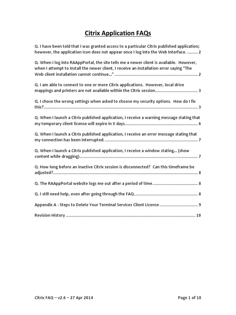  citrixfaq FAQ Remote Desktop Services Citrix Systems