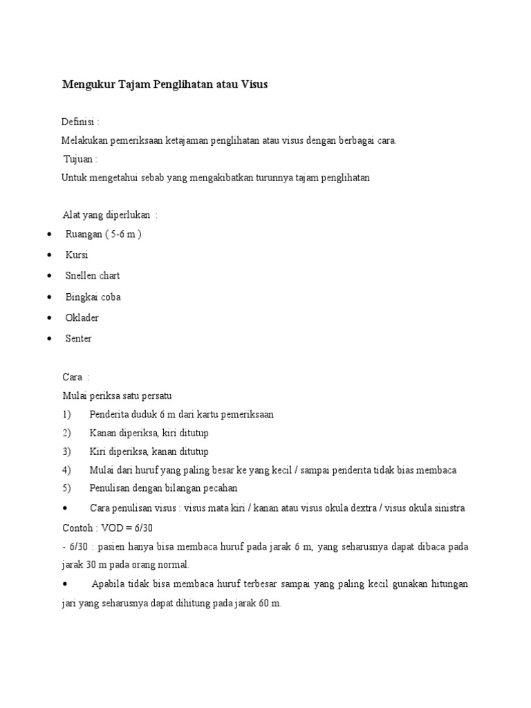 Mengukur Tajam Penglihatan Atau Visus | PDF | Kesehatan Holistik