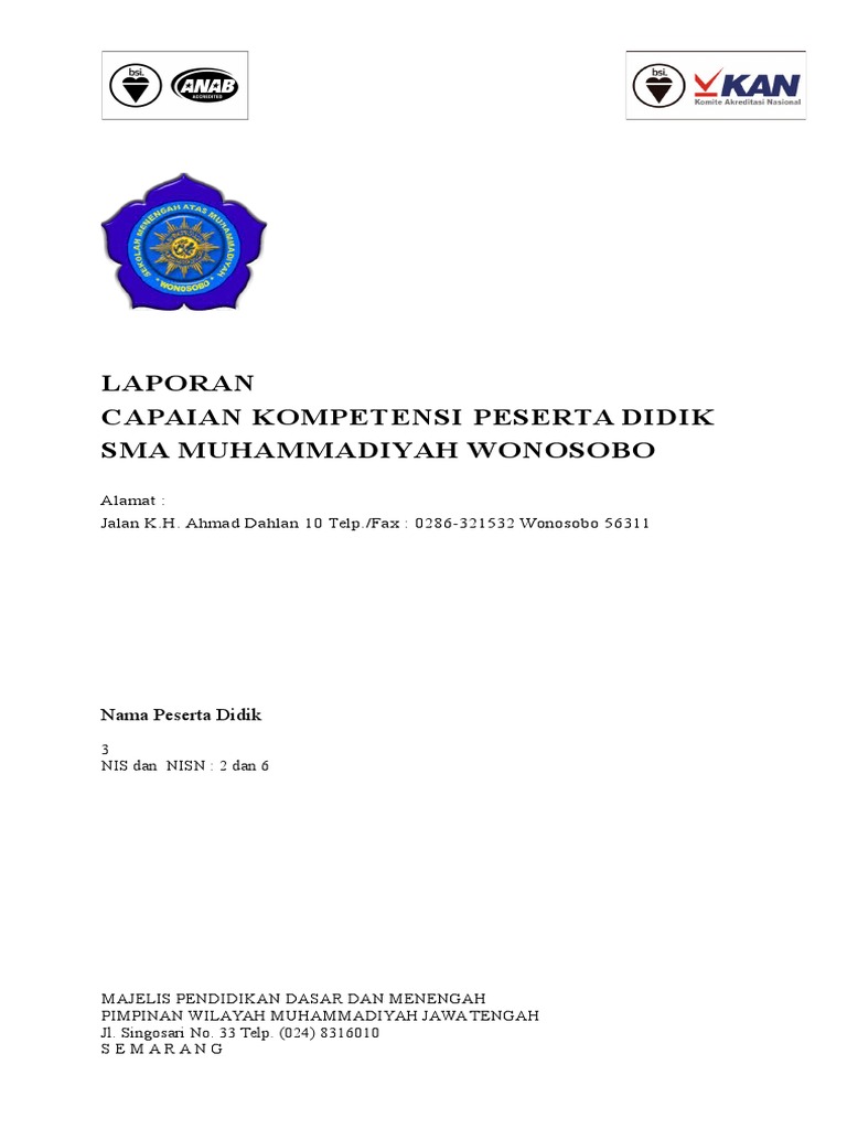 Contoh Rapor Kurikulum 2013 | PDF