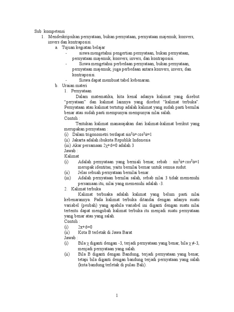 Modul Kelas I Logika Matematika | PDF | Seni & Disiplin Bahasa