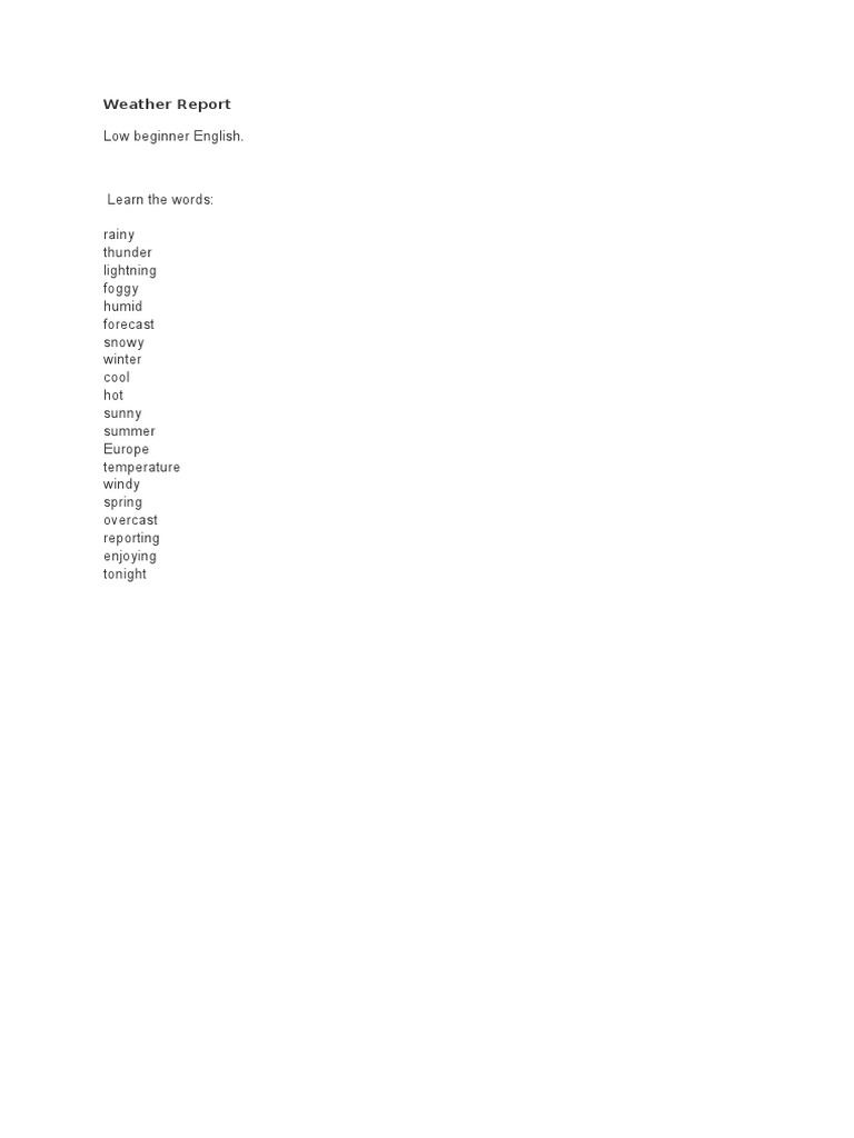 Low Beginner English.: Weather Report | PDF