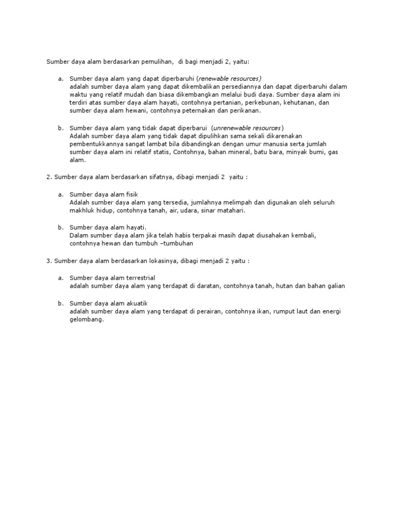 Sumber Daya Alam Berdasarkan Pemulihan