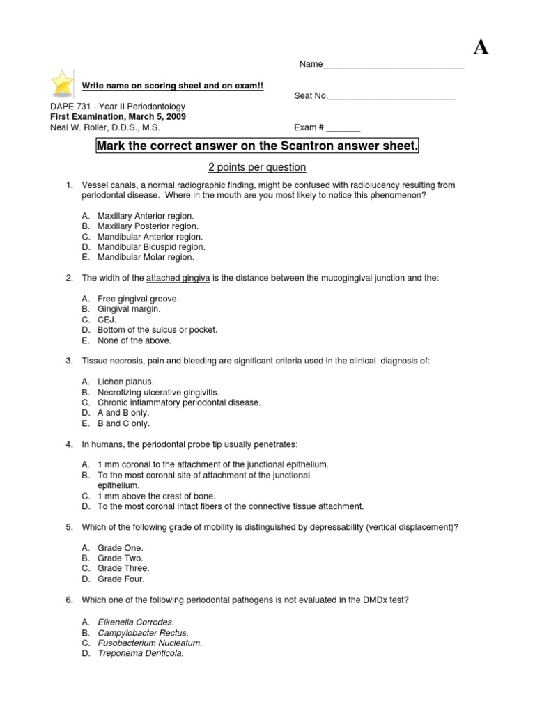 Dape731 Ex 090305 Exam1 Human Tooth Periodontology