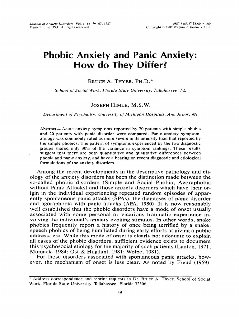 Phobic Anxiety and Panic Anxiety: How Do They Differ? | PDF ...