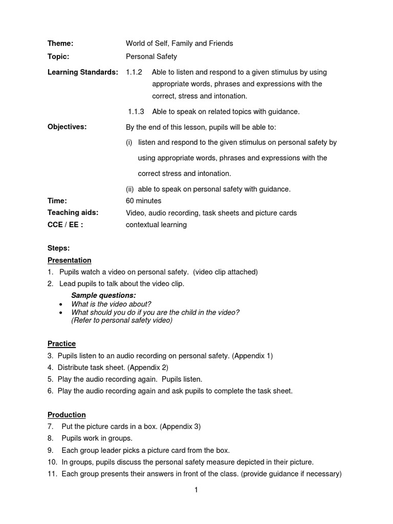 Personal Safety Education for Kids | PDF | Question | Teaching And Learning
