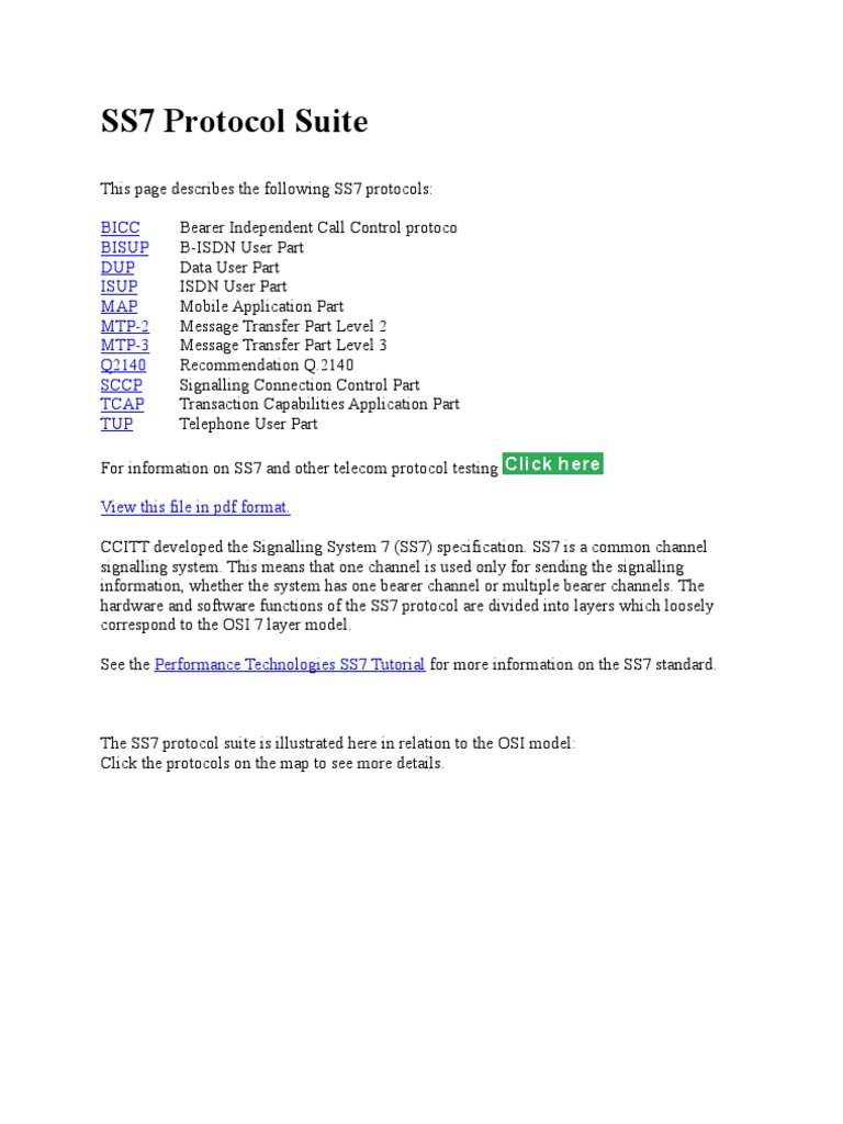 Overview of SS7 Protocol Suite | PDF | Communications Protocols | Osi Model