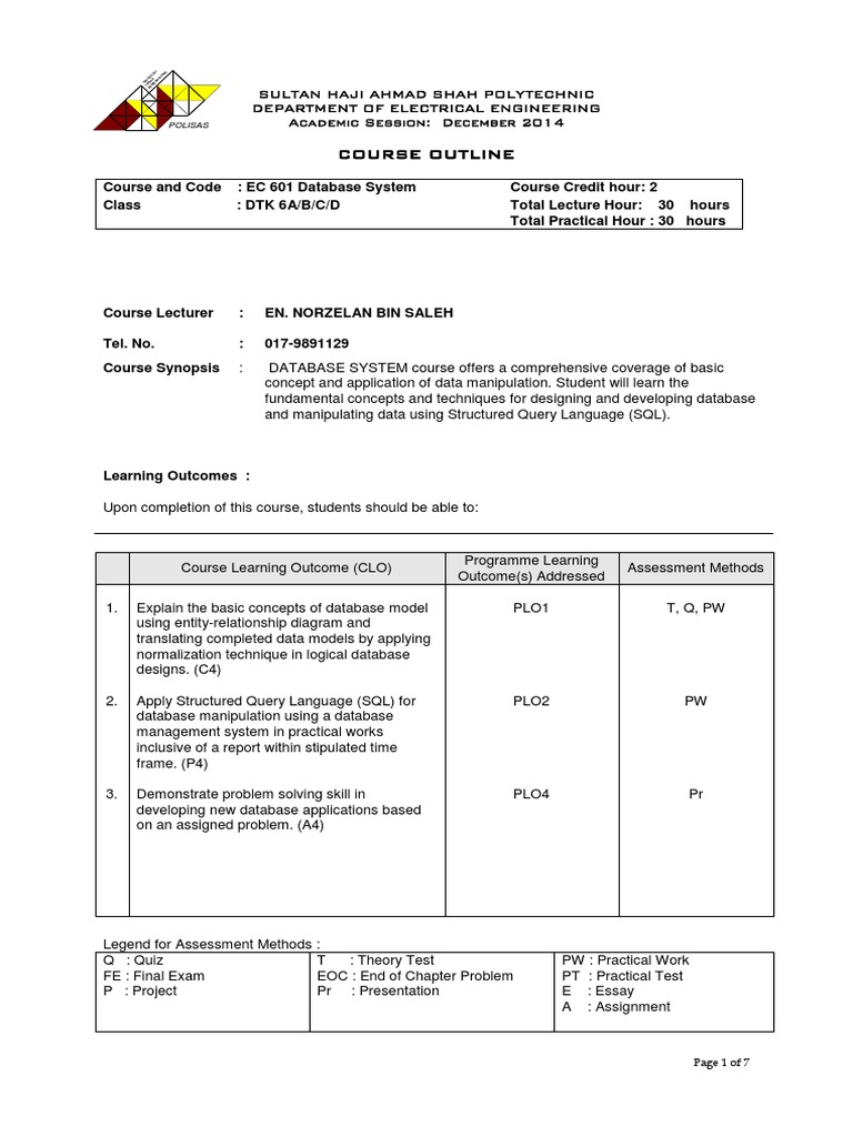 EC601 Course Outline | PDF | Relational Model | Sql