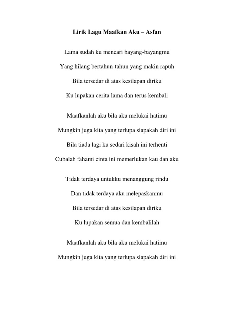 Lirik Lagu Maafkan Aku Pdf