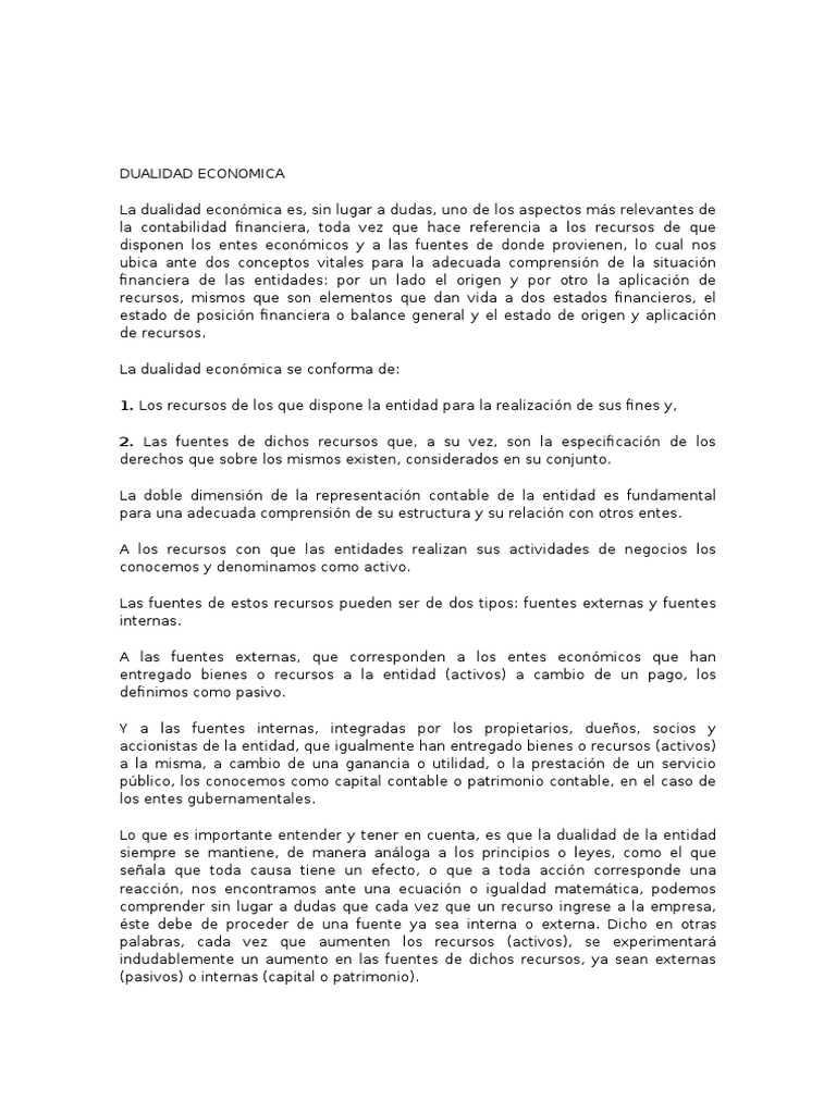 DUALIDAD ECONOMICA Y PARTIDA DOBLE Contabilidad Economias