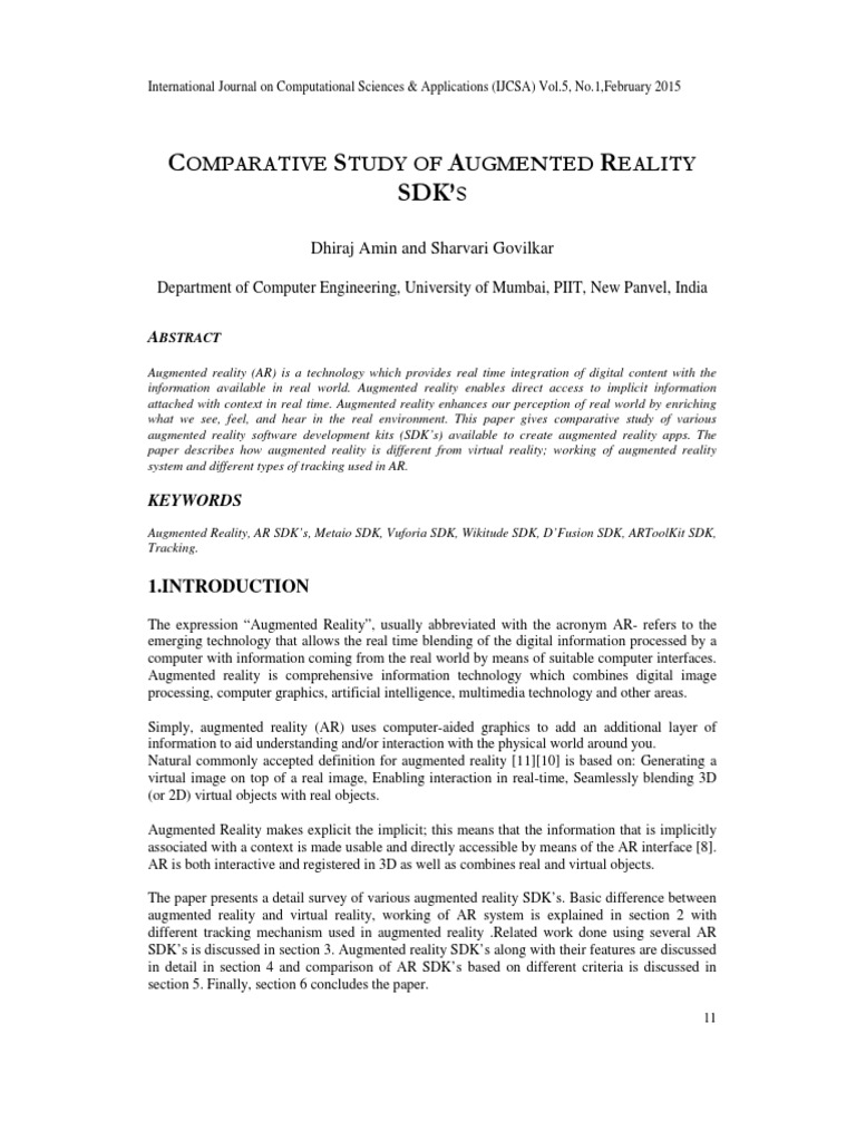 Comparative Study of AR SDKs | PDF | 3 D Computer Graphics | Virtual ...