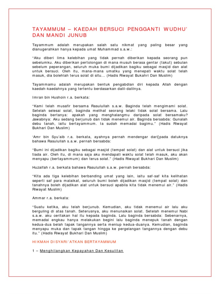 TAYAMMUM – KAEDAH BERSUCI PENGGANTI WUDHU' DAN MANDI JUNUB