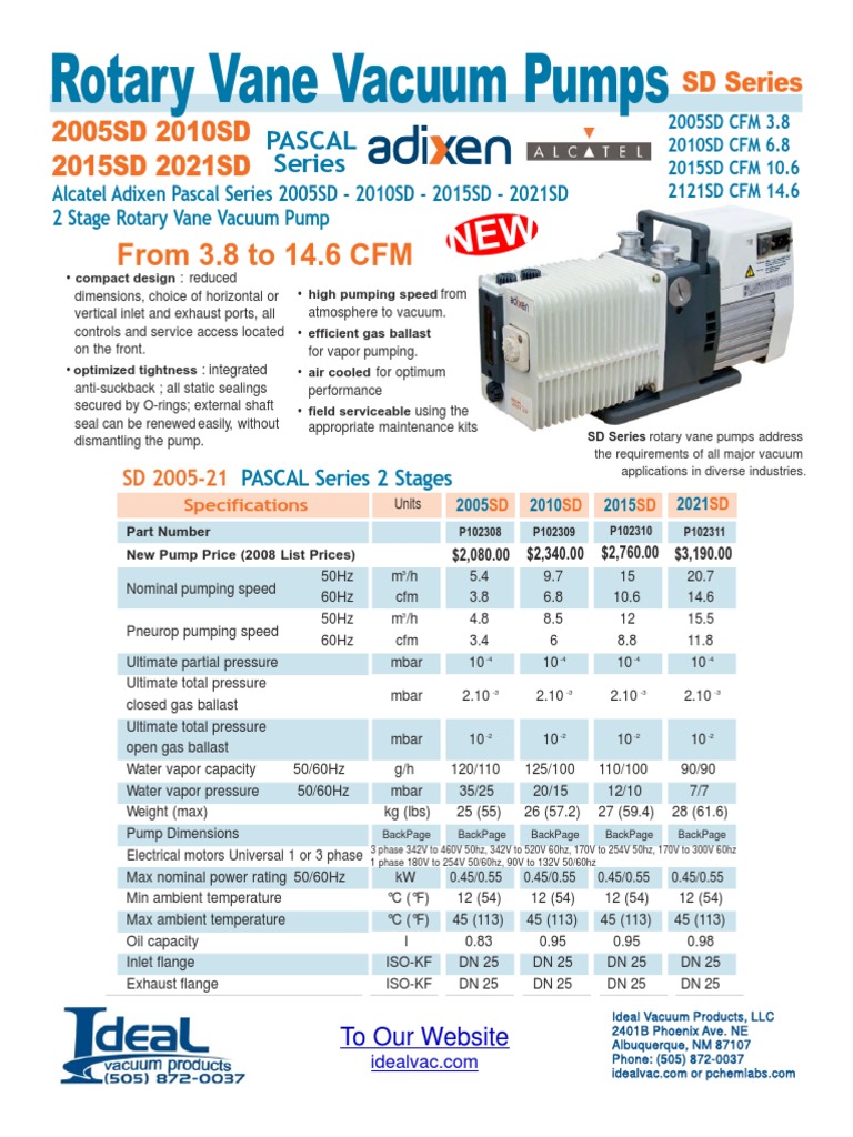 Rotary Vane Vacuum Pumps: From 3.8 To 14.6 CFM | PDF | Vacuum | Pump