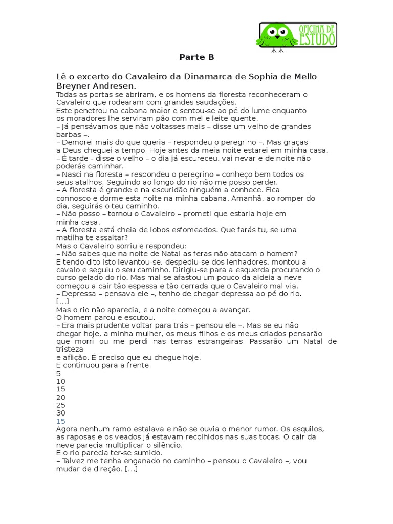 O Cavaleiro Da Dinamarca Ficha De Trabalho Com Soluções