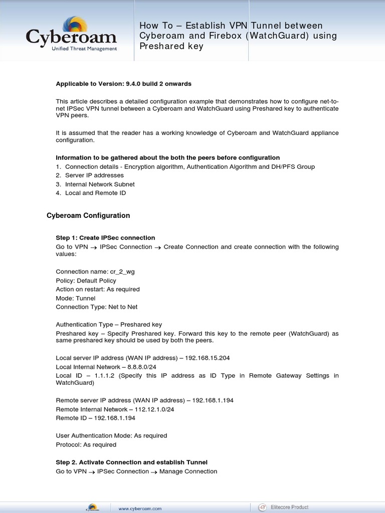 27 How To Establish VPN Tunnel Between Cyberoam and WatchGuard Using