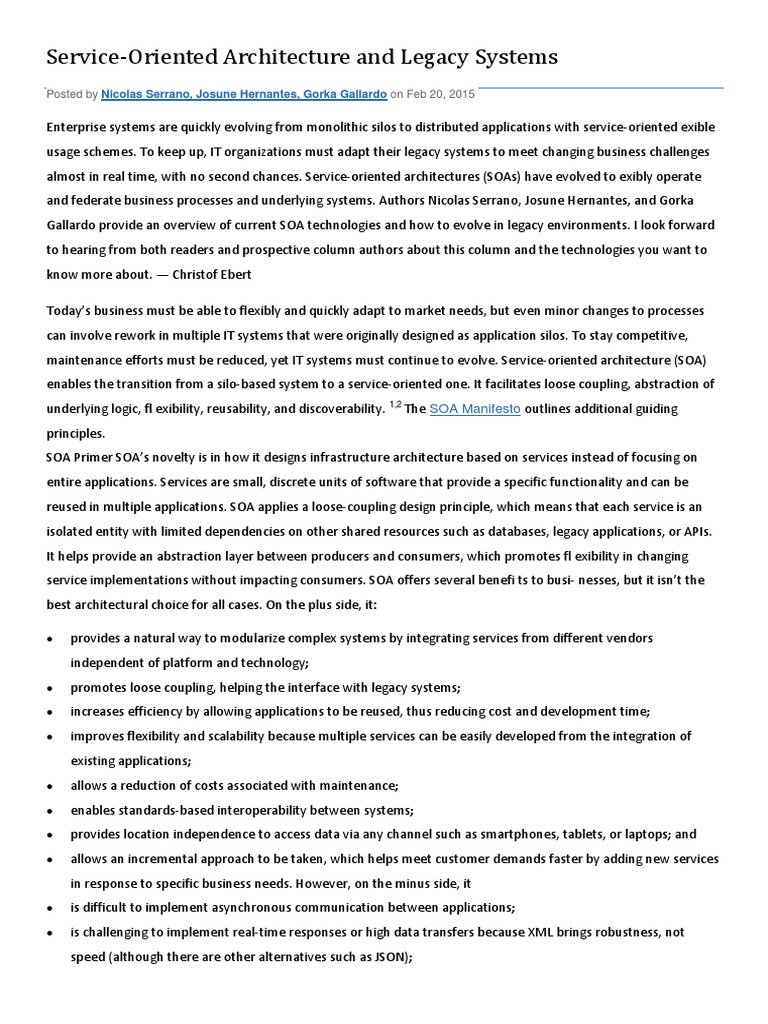 Evolving Legacy Systems with SOA | PDF | Service Oriented Architecture ...