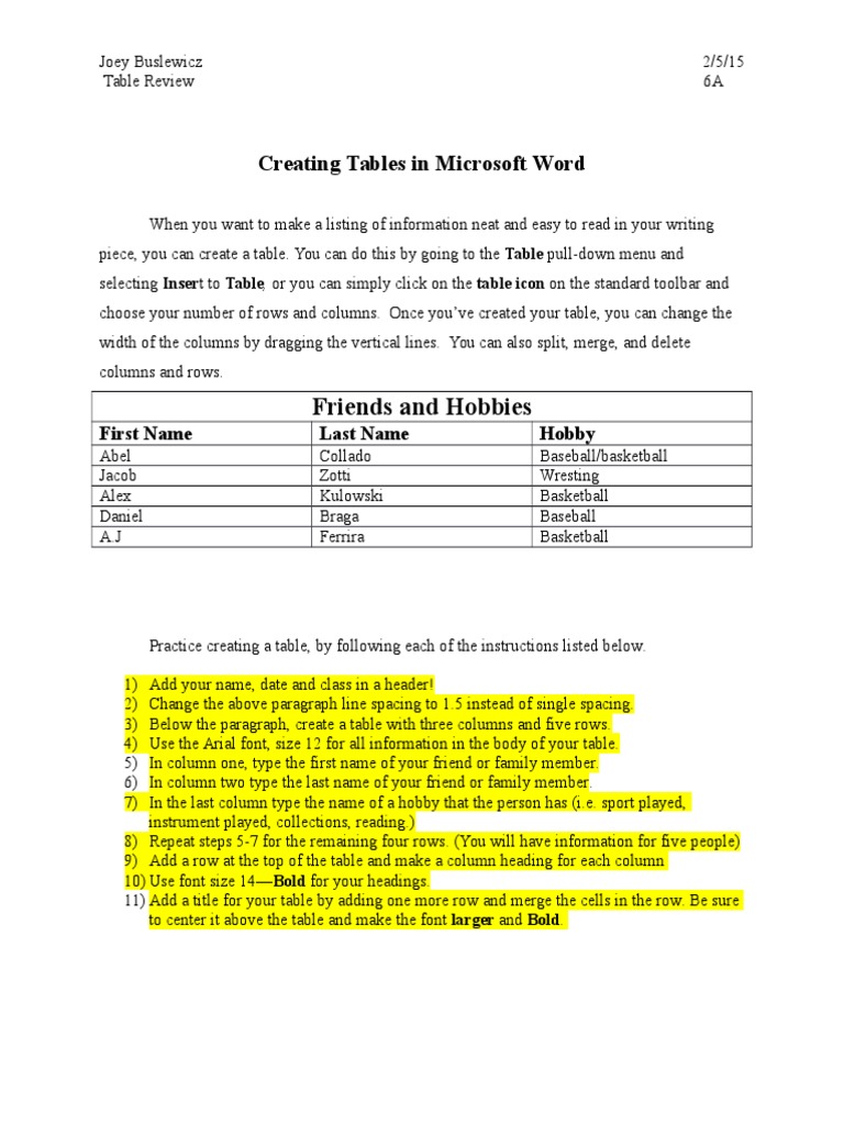 Creating Tables For Presentations