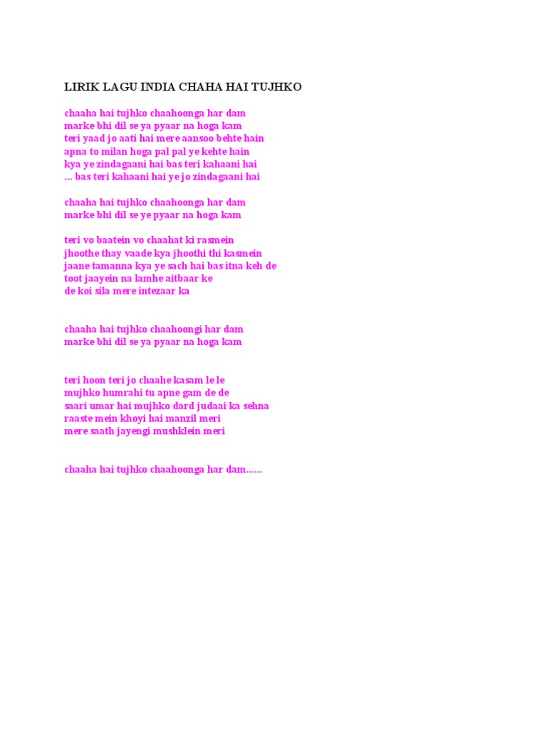 Not Angka Lagu India Kaho Na Pyar Hai Koleksi Not Angka