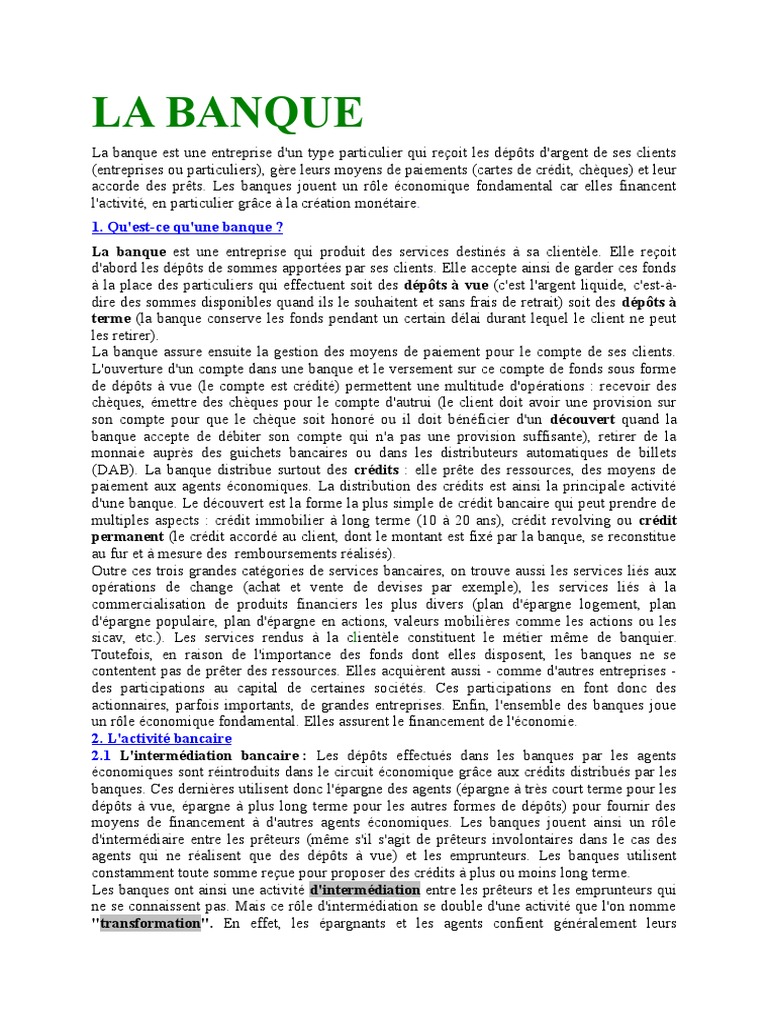 Comprendre le fonctionnement bancaire | PDF | Crédit (Finance) | Banques