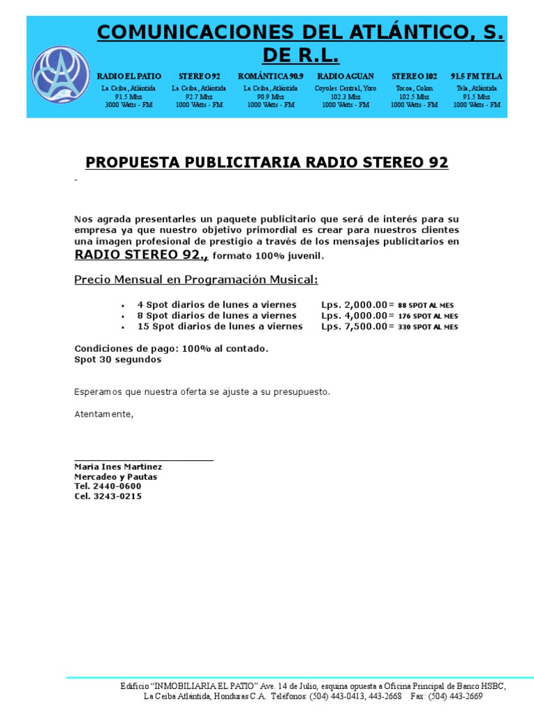 Propuesta Publicitaria Radio Stereo 92 Noviembre 2014