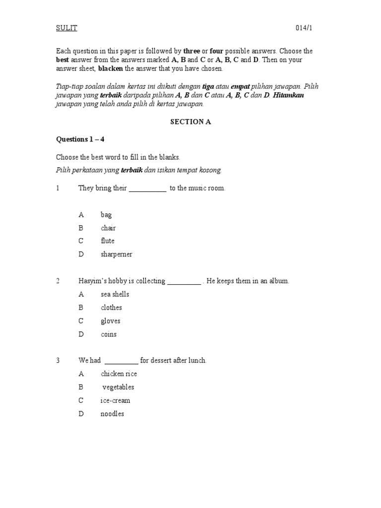 Bi Year 4 KSSR Paper 1 | PDF | Language Arts & Discipline | Home & Garden