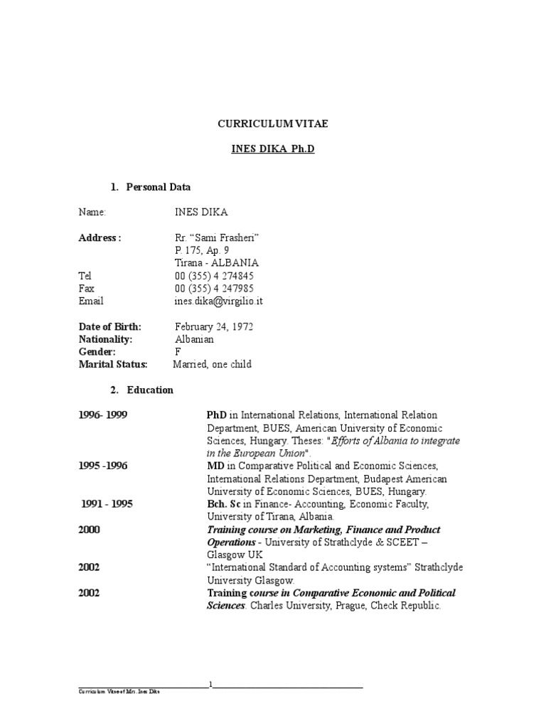 Curriculum vitae sections image