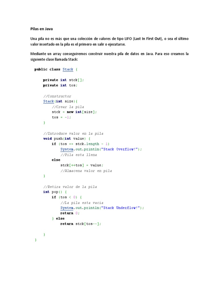 Pilas en Java | PDF | Áreas de informática | Algoritmos y Estructuras ...