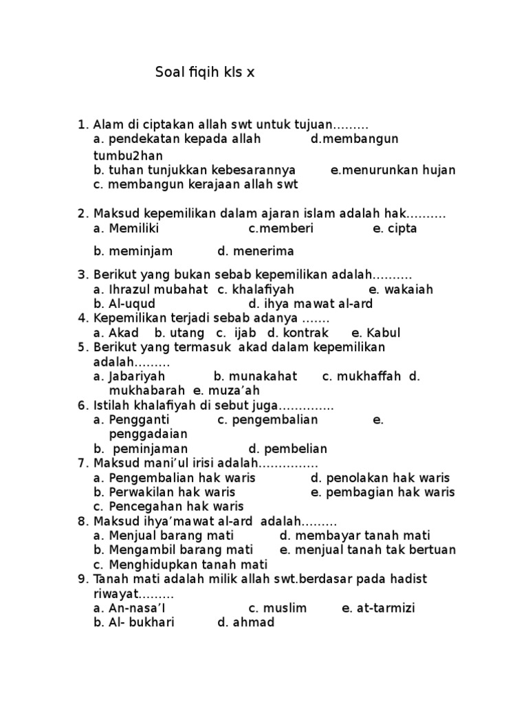 Soal Fiqih Kls X