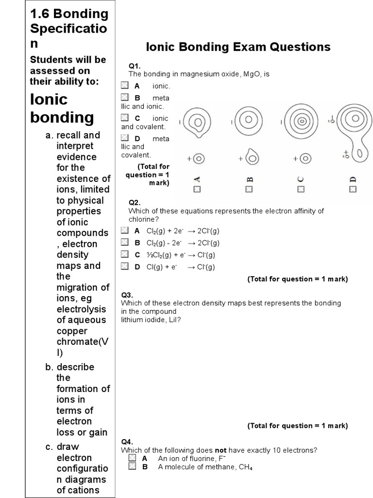 Ionic Bonding Exam Questions Guide | PDF | Ionic Bonding | Ion