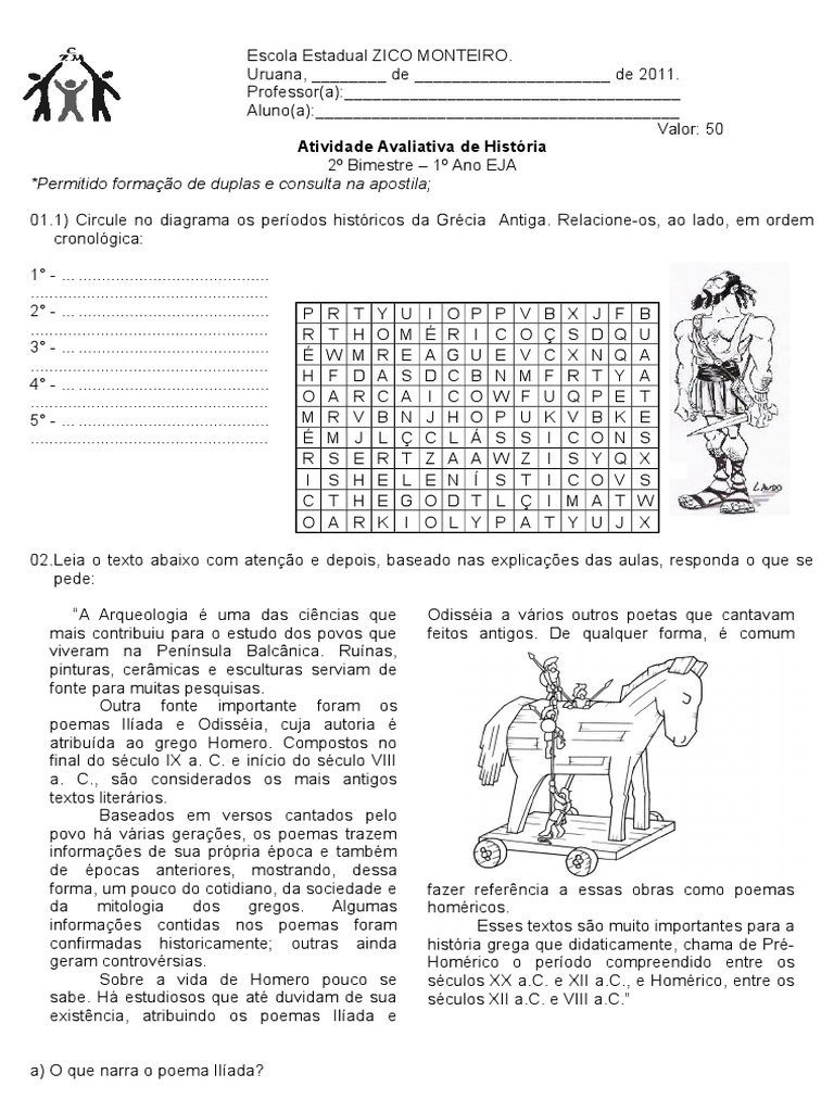 Exercicios Sobre A Grecia Antiga 1 Ano Com Gabarito