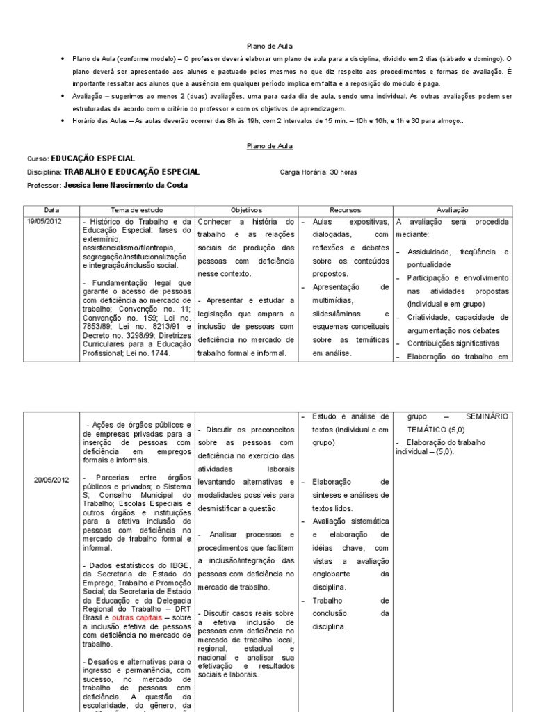 Plano de Aula para Educação Especial | PDF | Exclusão social | Educação ...