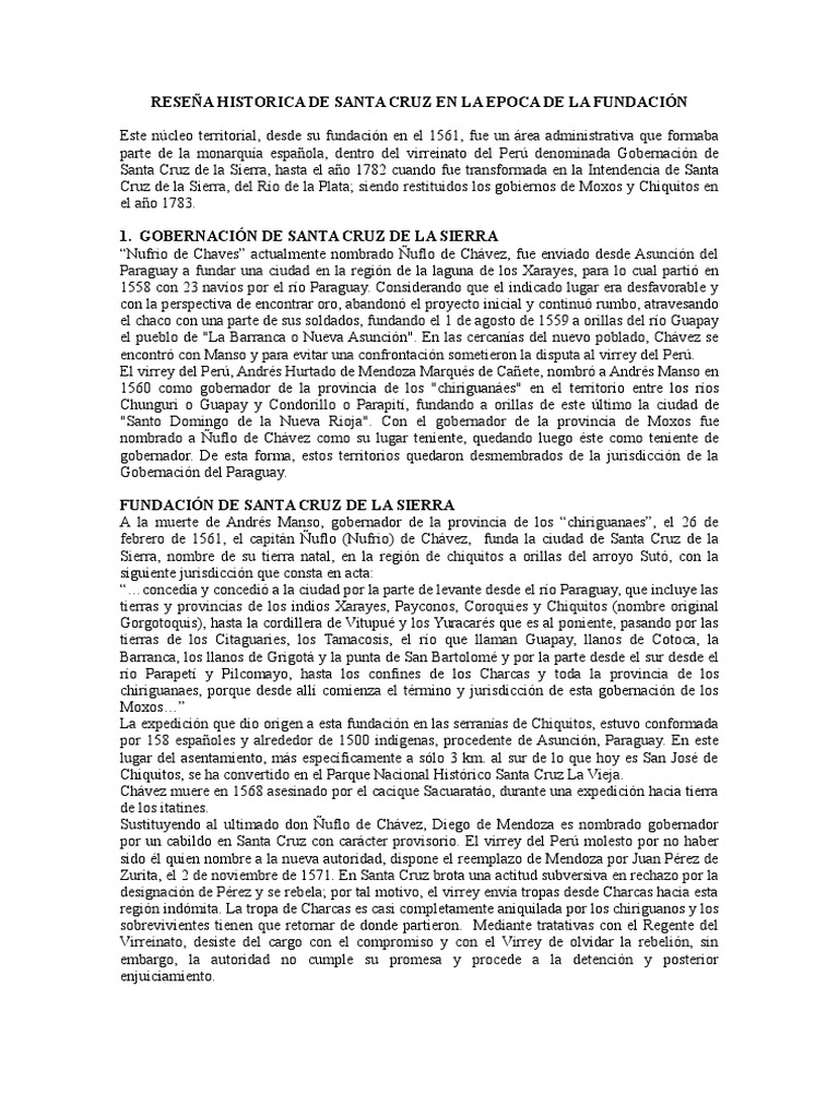 Reseña Histórica de Santa Cruz de la Sierra | PDF | Colonización ...
