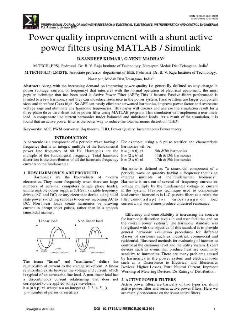 IJIREEICE1 S Sandeep Power Quality Improvement | PDF | Ac Power | Rectifier