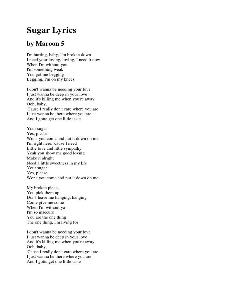 Sugar Lyrics: by Maroon 5 | PDF | Cooking, Food & Wine