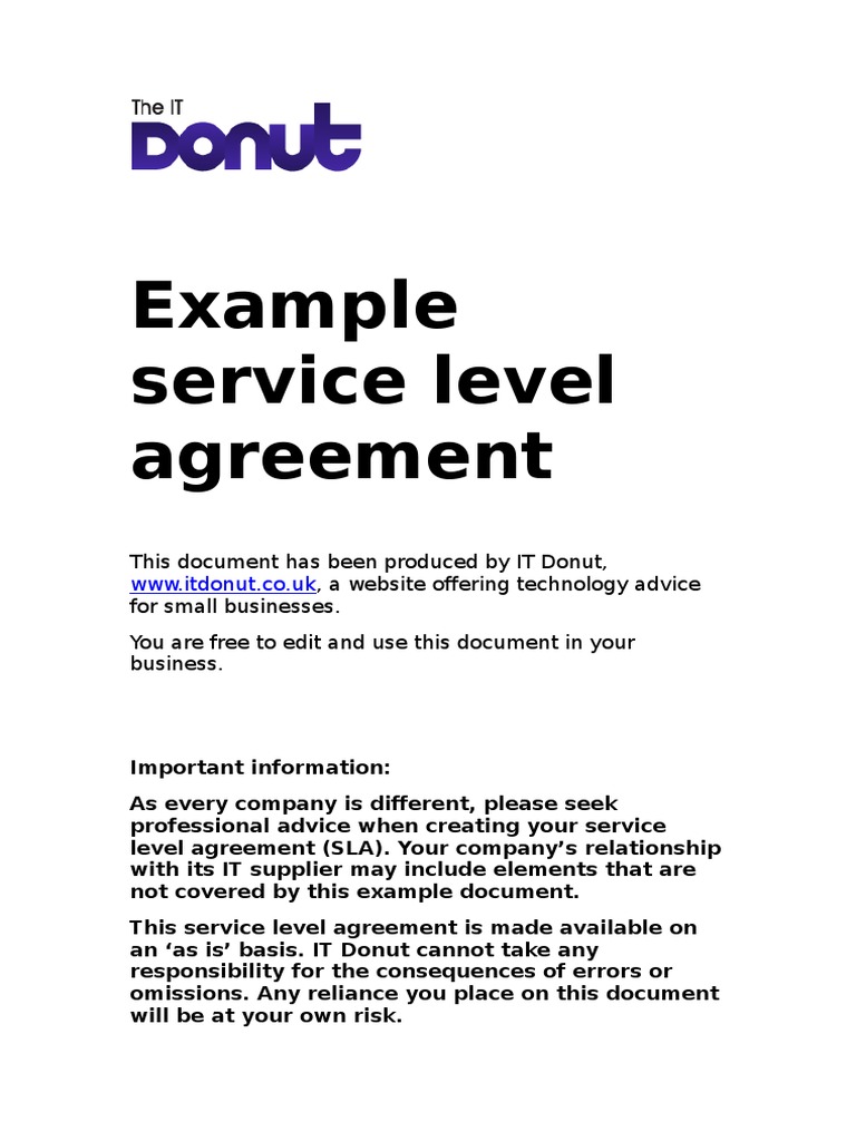 Example Service Level Agreement - Edited  PDF  Service Level With Regard To supplier service level agreement template