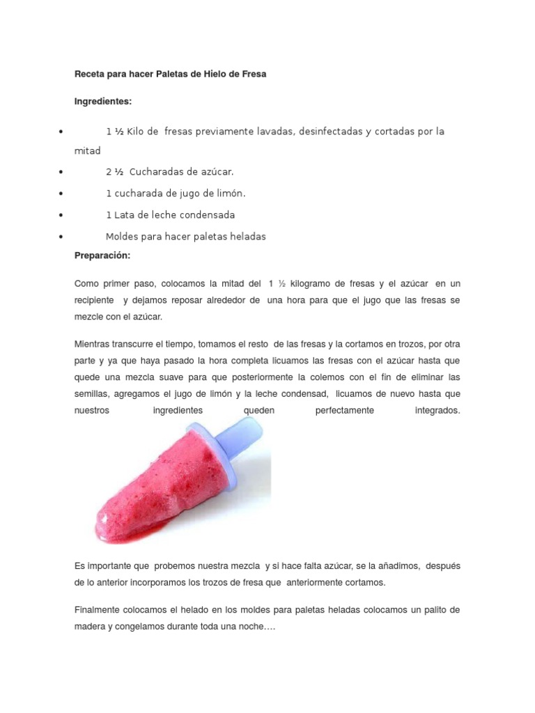 Receta para Hacer Paletas de Hielo | PDF | Chocolate | Leche