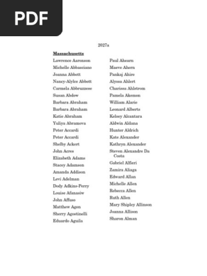 Massachusetts Resident Directory 2027-2038