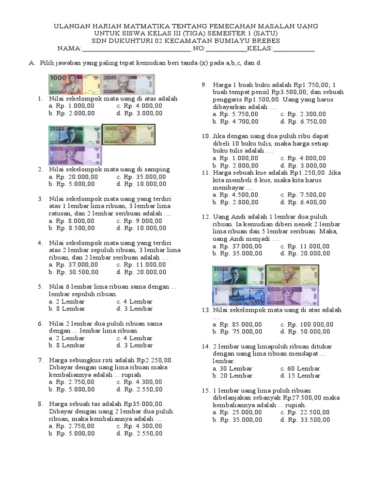 Soal Matematika Uang Pdf