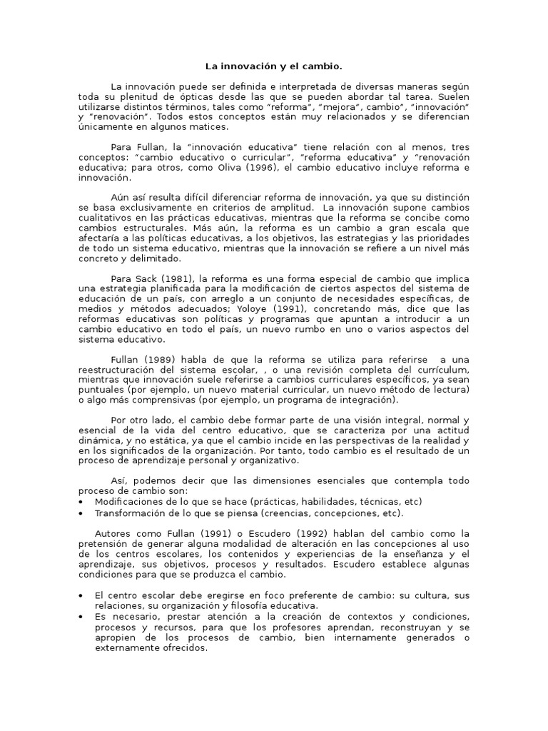 La Innovación y El Cambio | PDF | Innovación | Plan de estudios