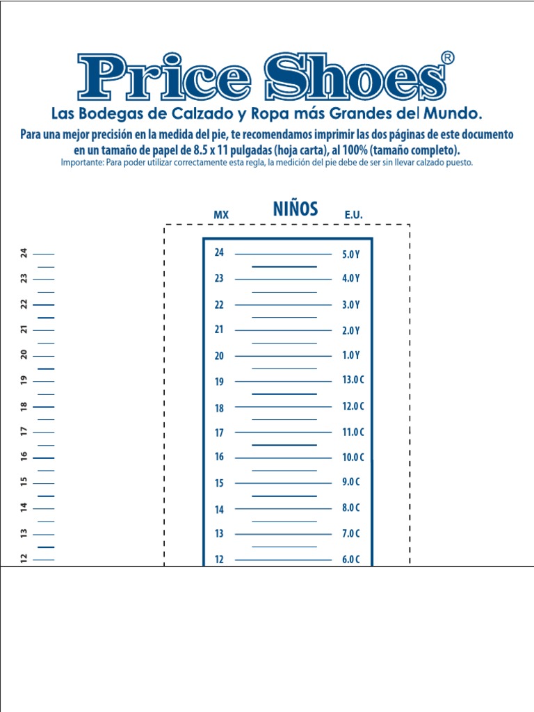 Plantilla De Talla De Calzado Para Imprimir Patrón De Zapatilla