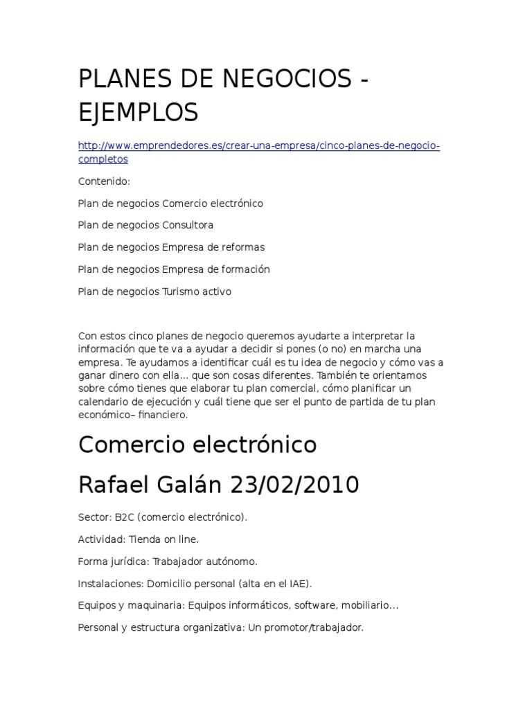 Ejemplo De Un Plan De Negocio De Una Empresa Ejemplo