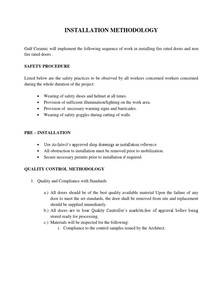 Method Statement Door Door Architect