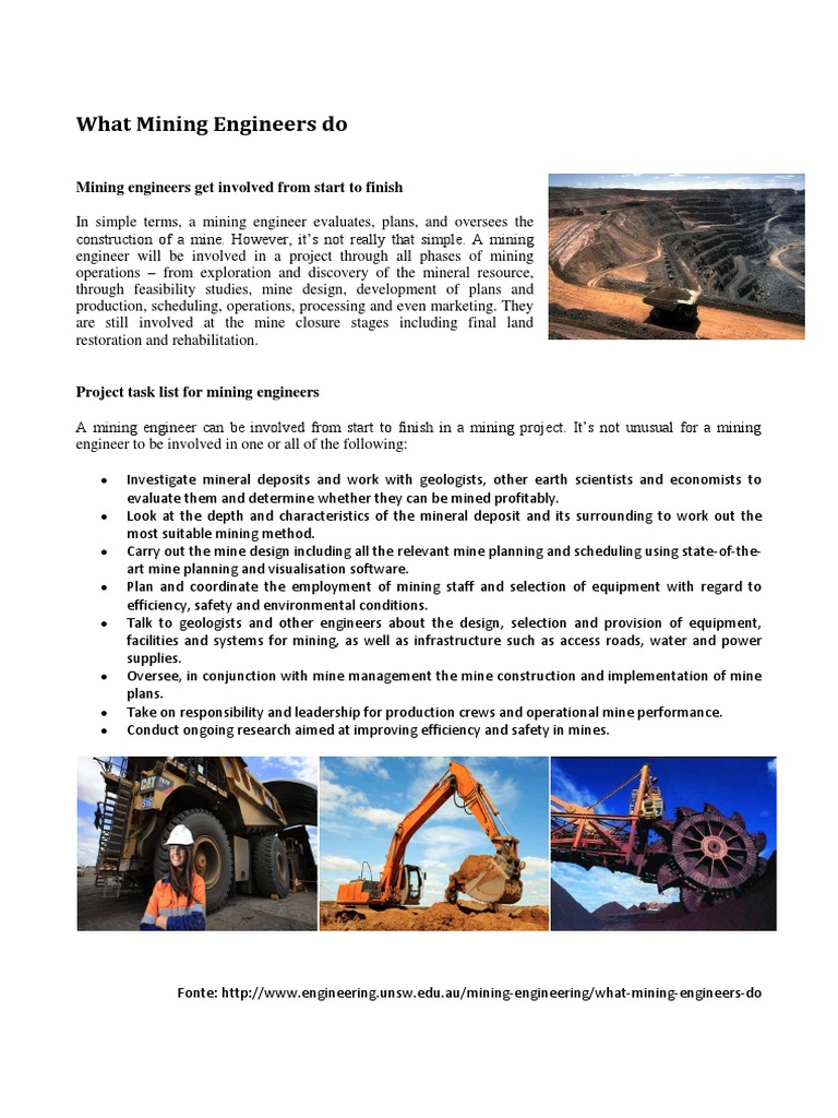 Role of Mining Engineers Explained | PDF | Mining | Economic Sectors