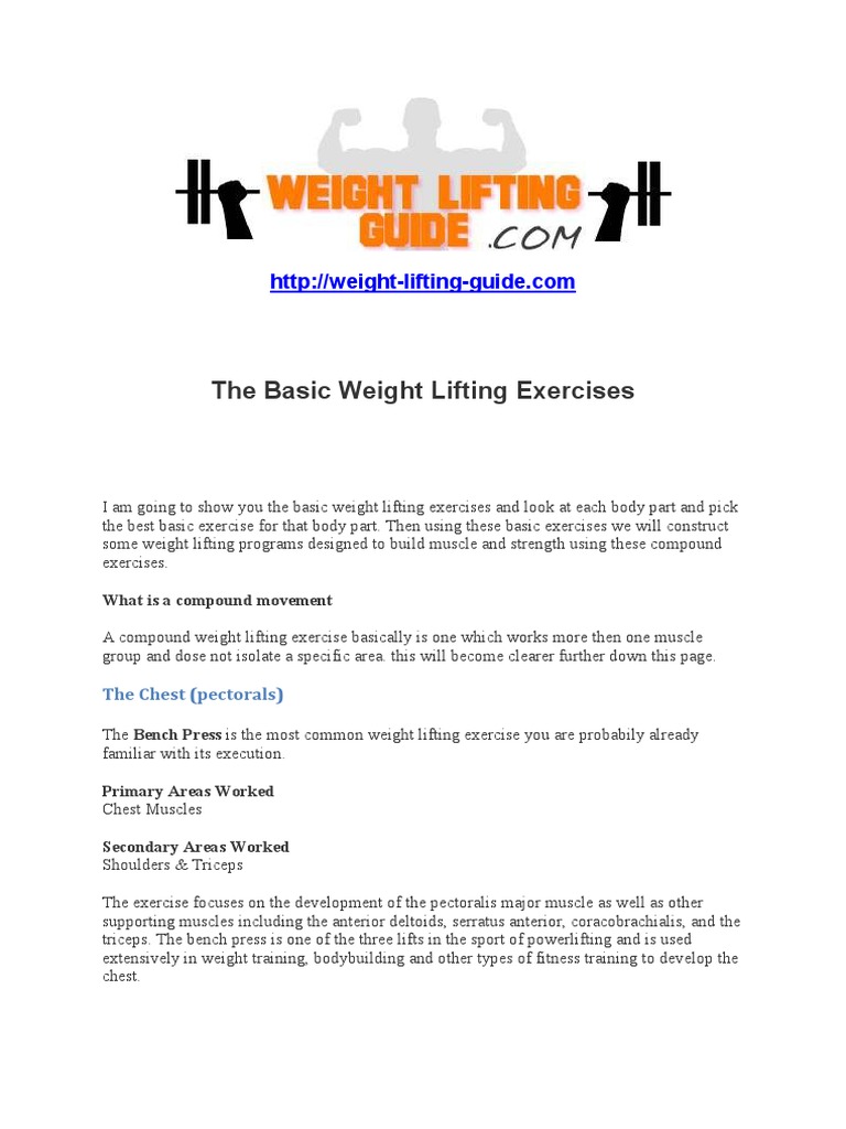 Basic Weight Lifting Exercises PDF | PDF | Weight Training | Anatomical ...