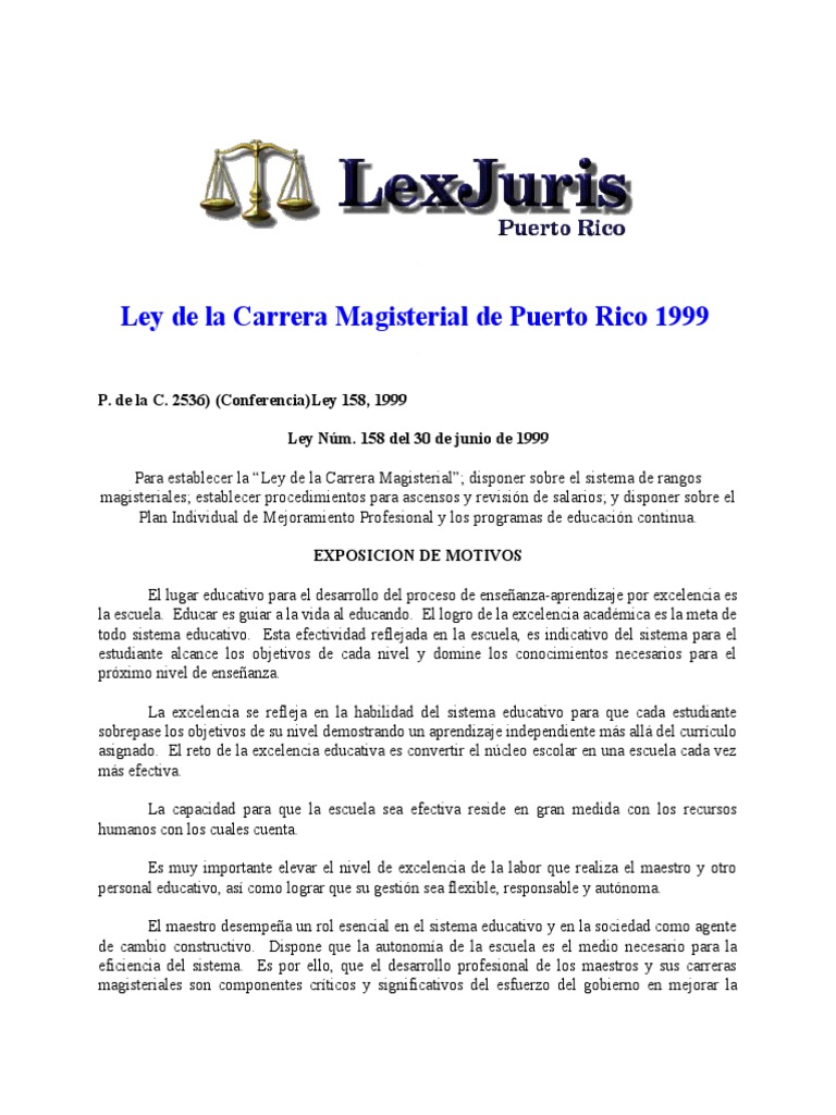 Ley de La Carrera Magisterial de Puerto Rico 1999 | PDF