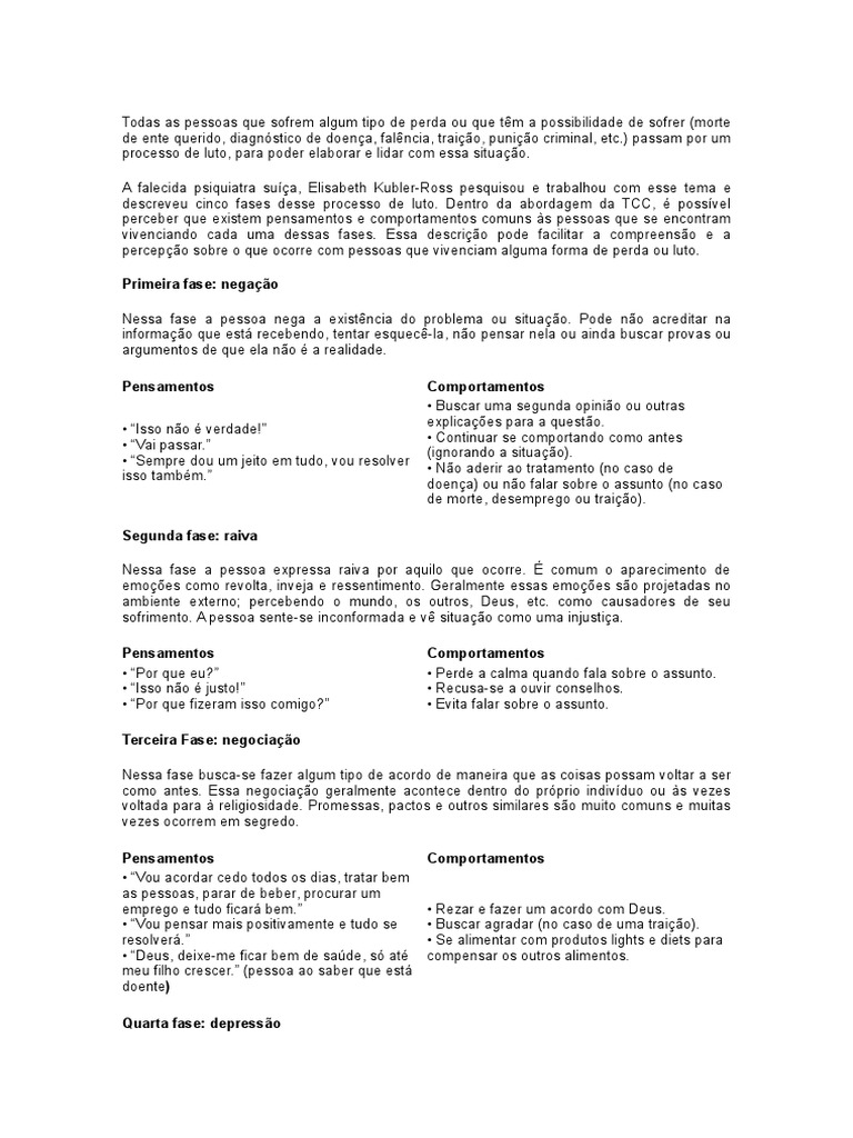5 Fases Do Luto - Elisabeth Kubler-Ross | PDF | Luto | Pensamento, image size:768x1024