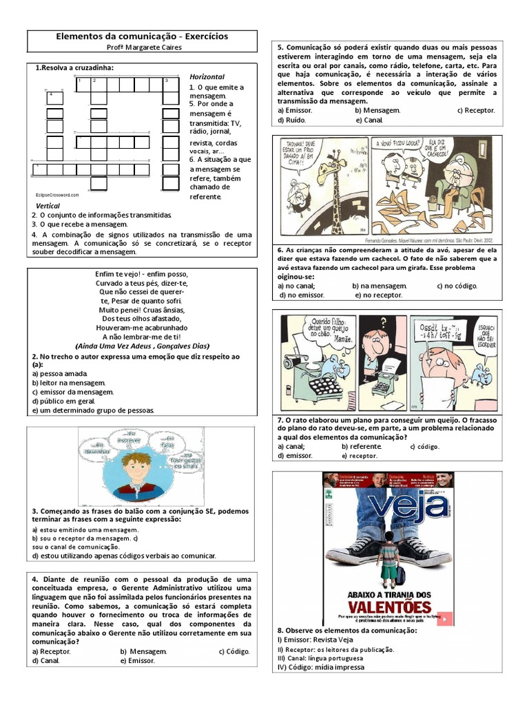 Exercícios sobre Elementos da Comunicação | PDF | Brasil | Comunicação