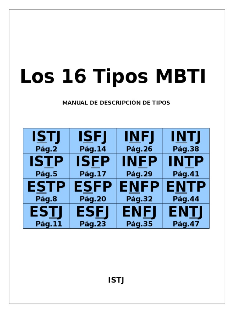 Manual de Tipos MBTI: Descripciones Clave | PDF | Relaciones personales, crianza y desarrollo ...