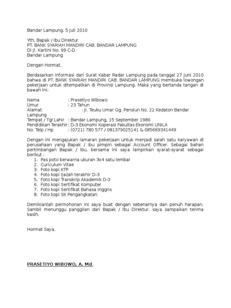 Surat Lamaran Kerja