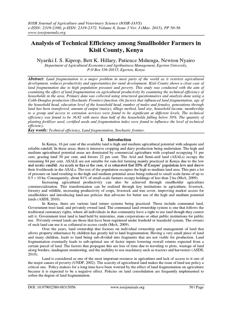 Analysis of Technical Efficiency Among Smallholder Farmers in Kisii ...
