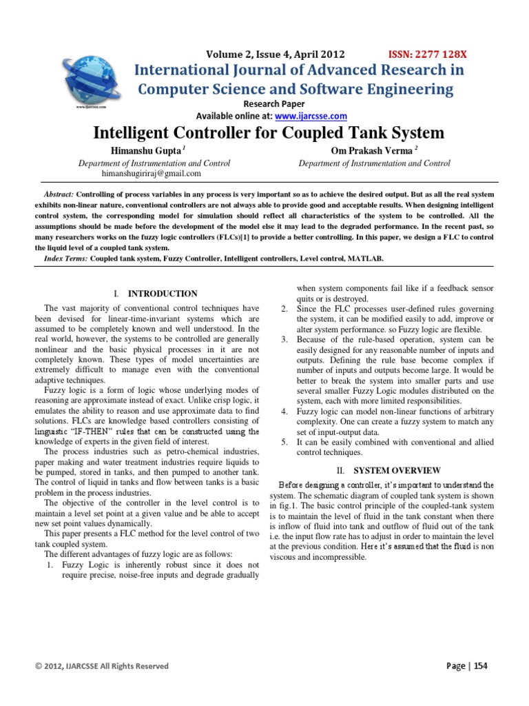 Intelligent Controller For Coupled Tank System | PDF